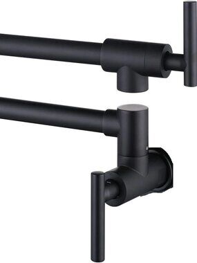 Kitchen Pot Filler Faucet Wall Mount Folding Dual Swing Joints Black - Open Box